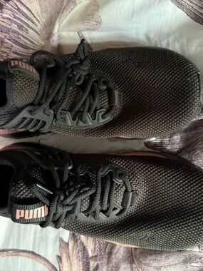 Puma Kids Black Sneakers with Pink Logo Detail